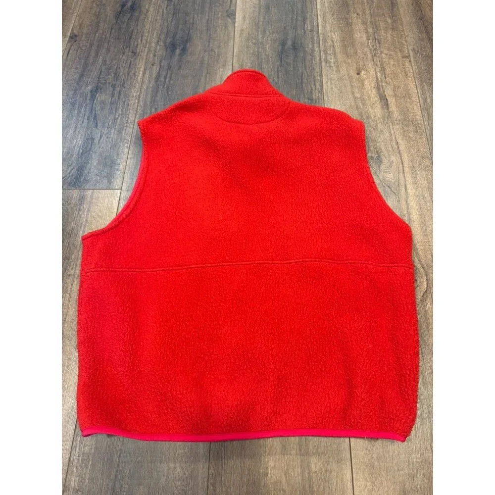 Vintage Lands End Mens Red Fleece Vest XL USA‎ Deep Pile Full-Zip Pockets
